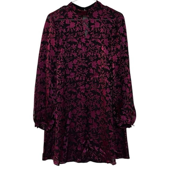 New CLUB MONACO Burnout Long Sleeve Swing Mini Dress Pink Mix Rose - Picture 2 of 10